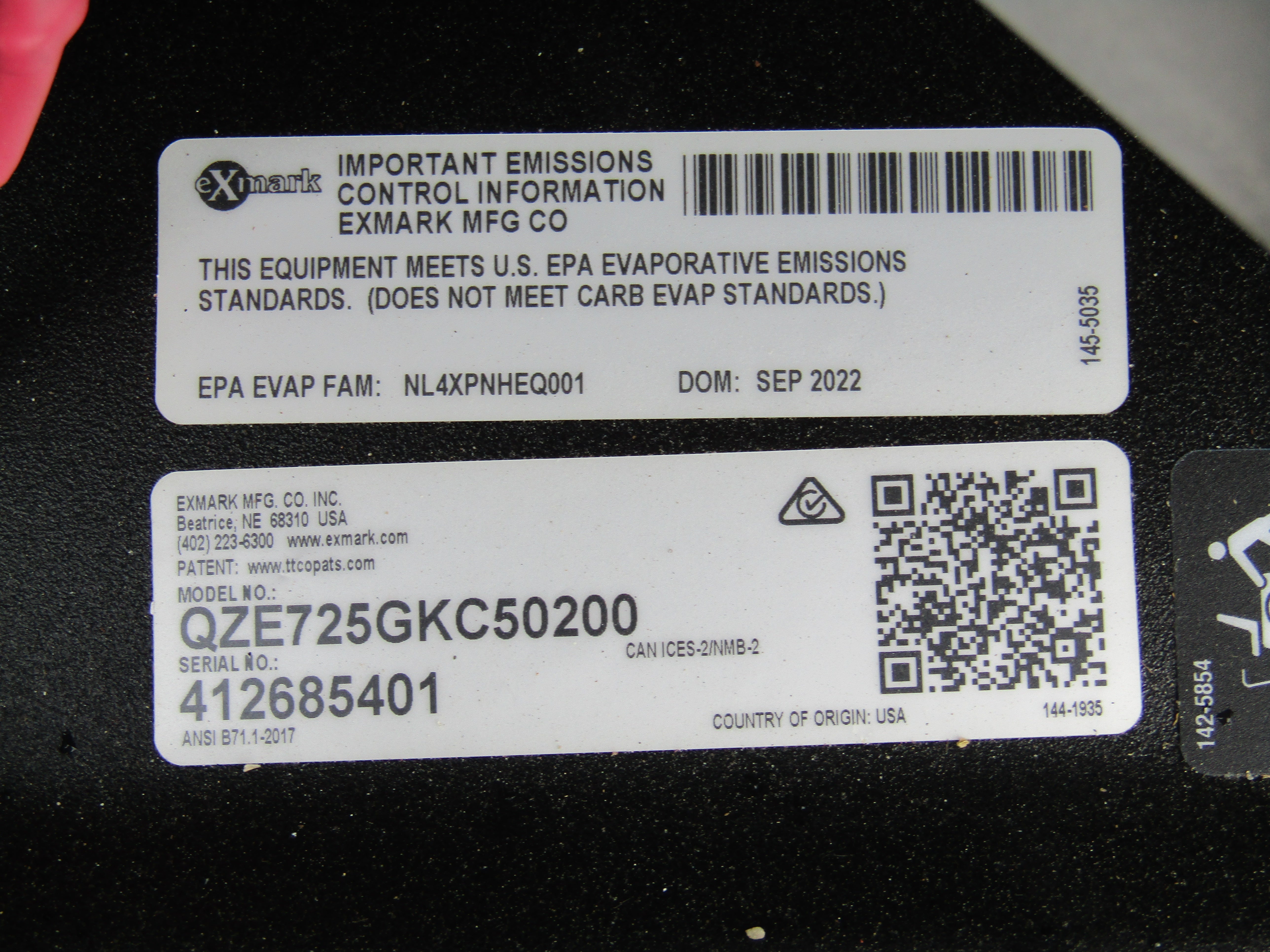 EXM-2 50" QUEST E-SERIES QZE725GKC50200 SERIAL 412685400