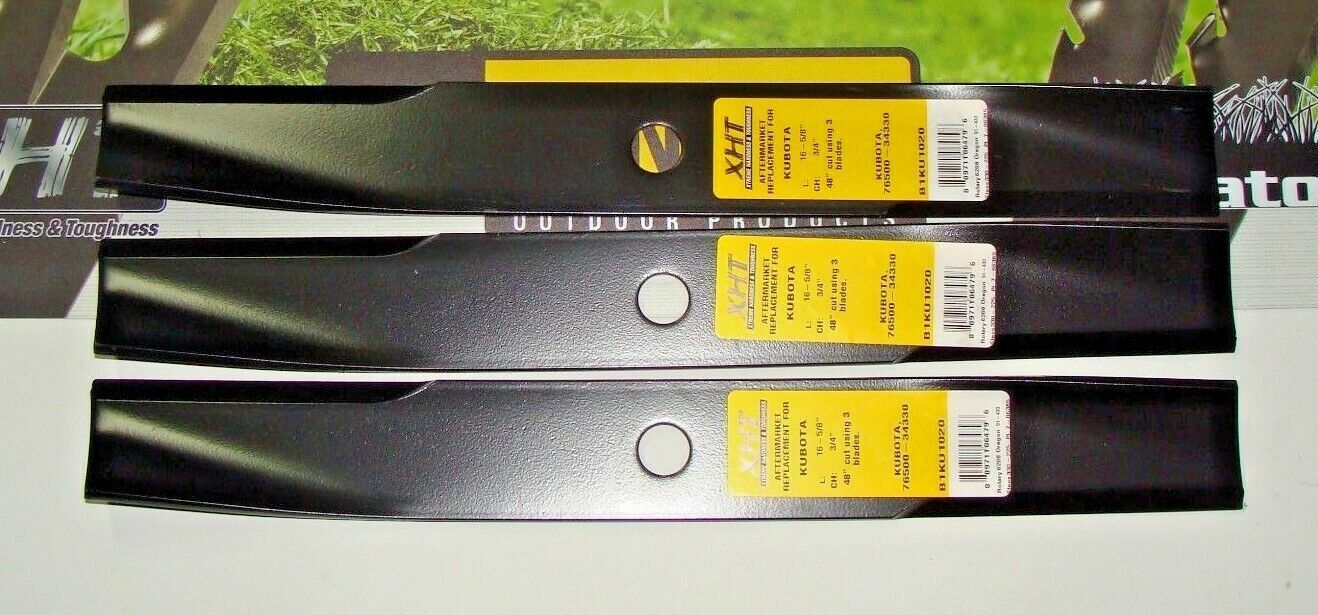 3 USA HD XHT BLADES FOR KUBOTA 70000-25005 7000025005 48" CUT DECKS 6208