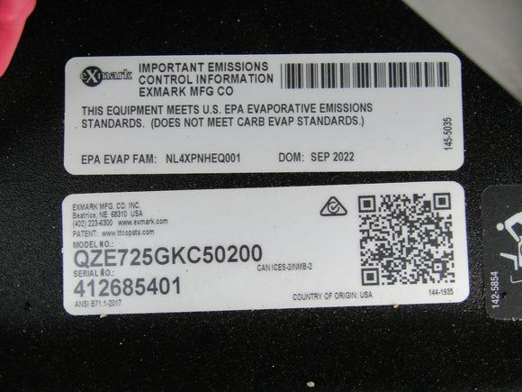 EXM-2 50" QUEST E-SERIES QZE725GKC50200 SERIAL 412685400